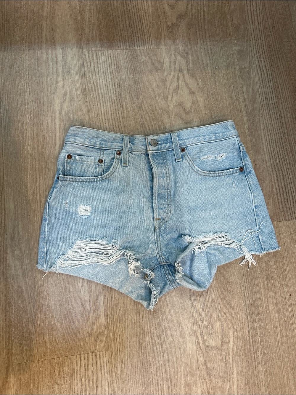 Levi's Light Blue Distressed Denim Shorts